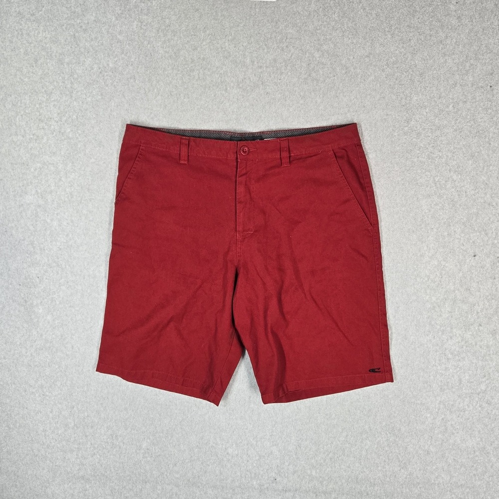 O'Neill Men Shorts 36 Red Chino Logo Embroidered Mid Rise Pockets 10" Inseam